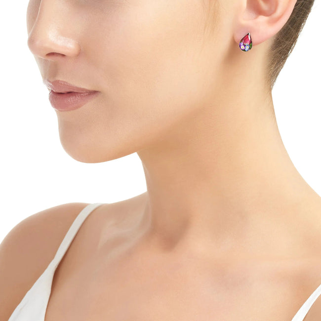 Mixed Flower Teardrop Stud Earrings