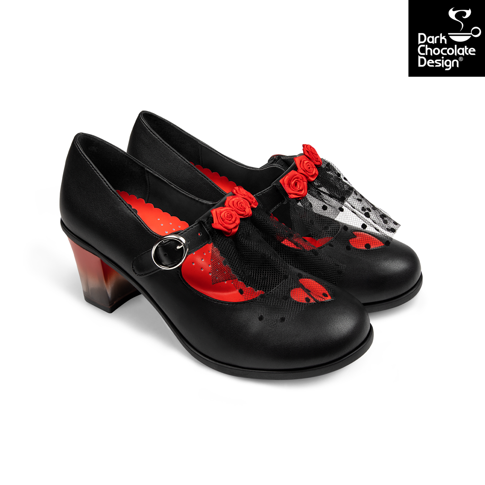 Chocolaticas® Melancholy - Gothic Rose & Lace Mid Heels