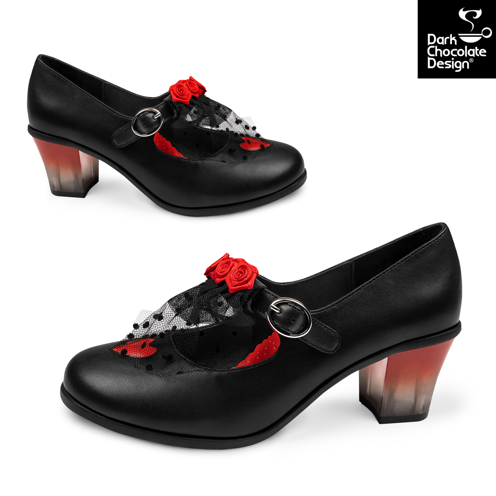 Chocolaticas® Melancholy - Gothic Rose & Lace Mid Heels