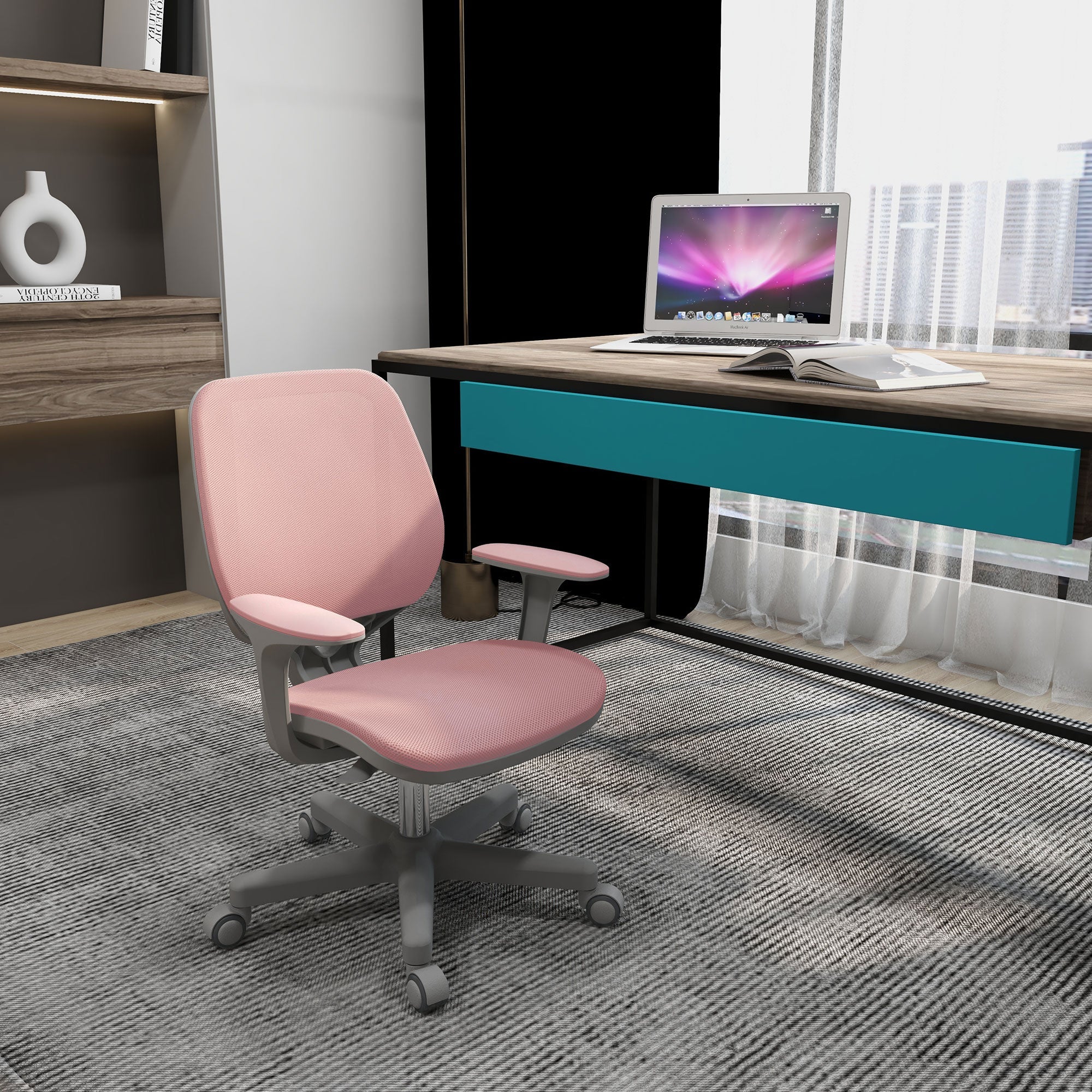 Vinsetto Office Chair, Breathable Mesh Swivel Desk Chair with Adjustable Height and  360° Swivel Security Wheels for Home Office, Study, Pink