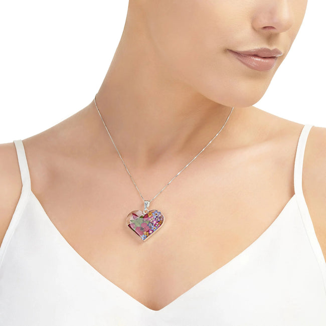 Mixed Flower Heart Large Pendant Necklace