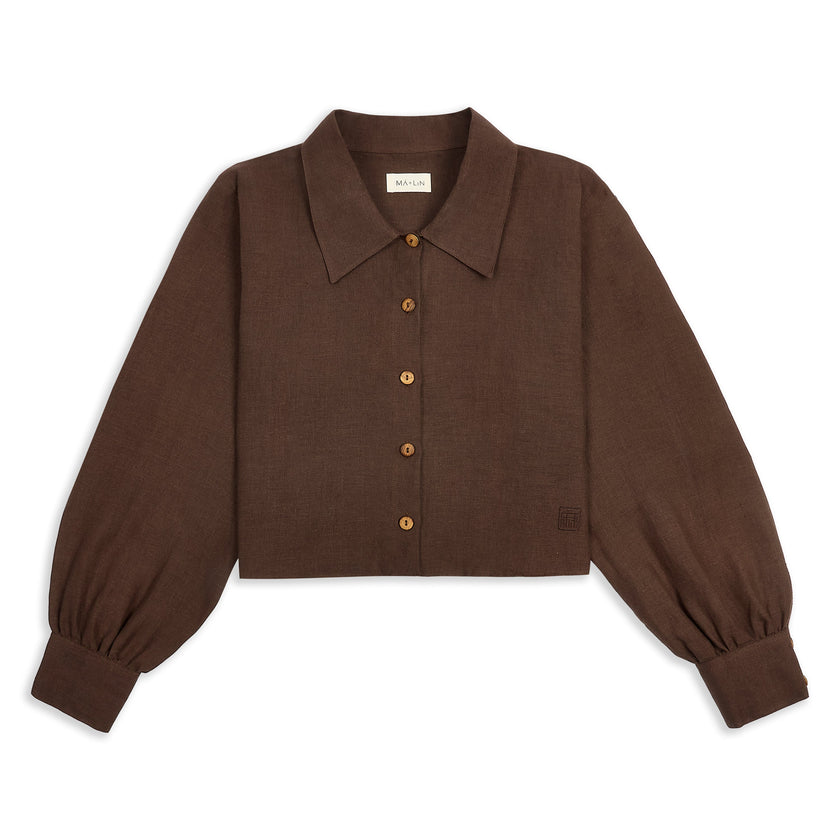 Freya Linen Cropped Blouse  - Chocolate