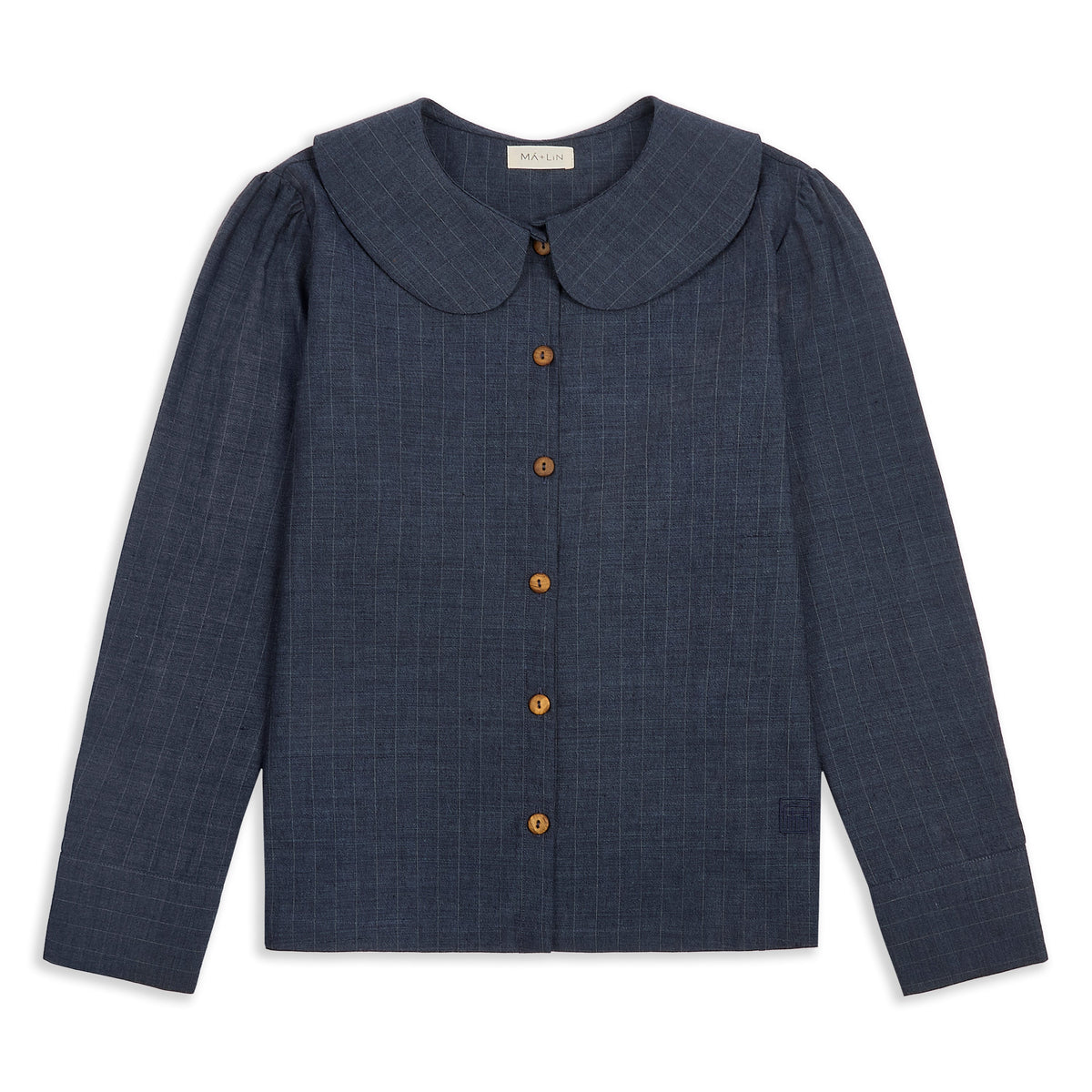 Claudine Wool Linen Overshirt  - Navy Pinstripe