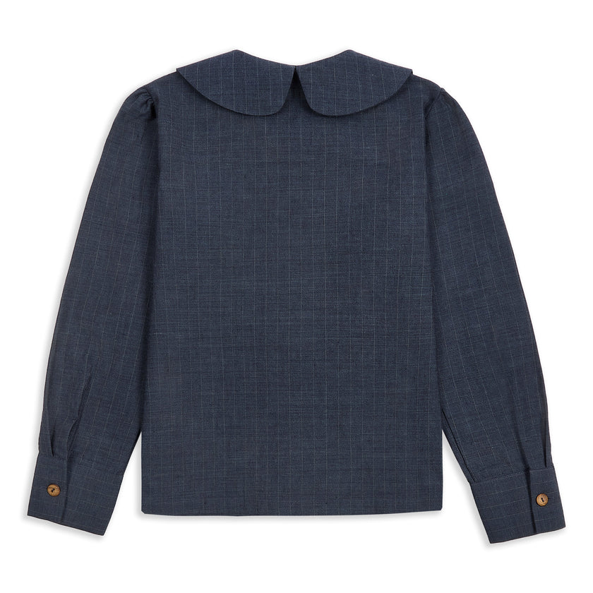 Claudine Wool Linen Overshirt  - Navy Pinstripe