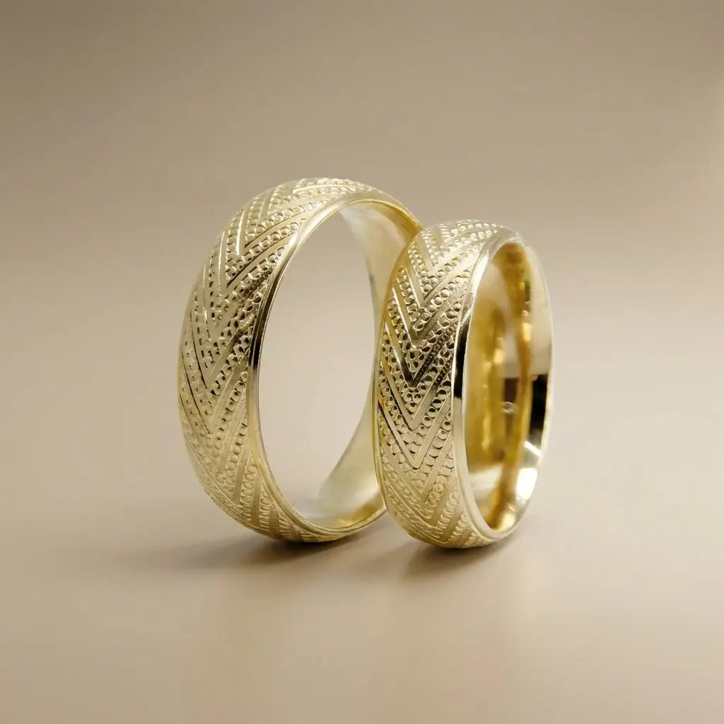 6mm Gold Wedding Band – Chevron Texture – 9ct/14ct/18ct Gold