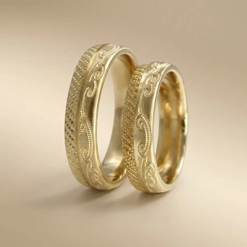 5mm Gold Wedding Band – Classic Ornate Faceted – 9ct/14ct/18ct Gold