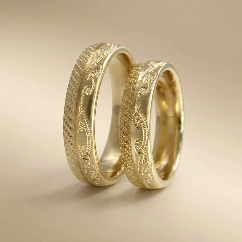 5mm Gold Wedding Band – Classic Ornate Faceted – 9ct/14ct/18ct Gold