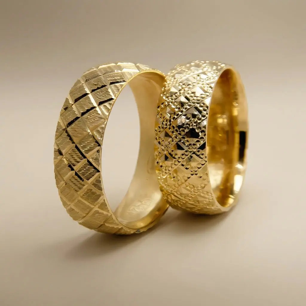 7mm Gold Wedding Band – Cross Weave Faceted – 9ct/14ct/18ct Gold