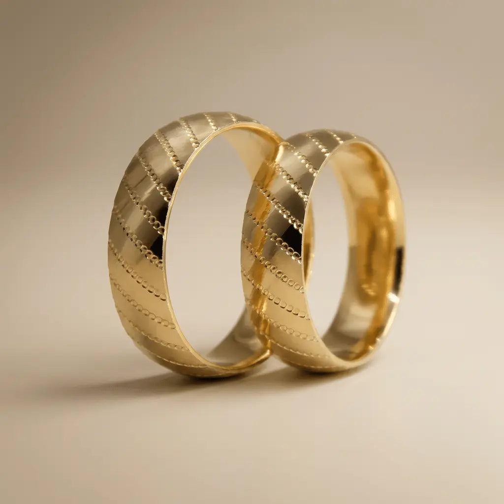 6mm Gold Wedding Band – Diagonal Line Faceted – 9ct/14ct/18ct Gold