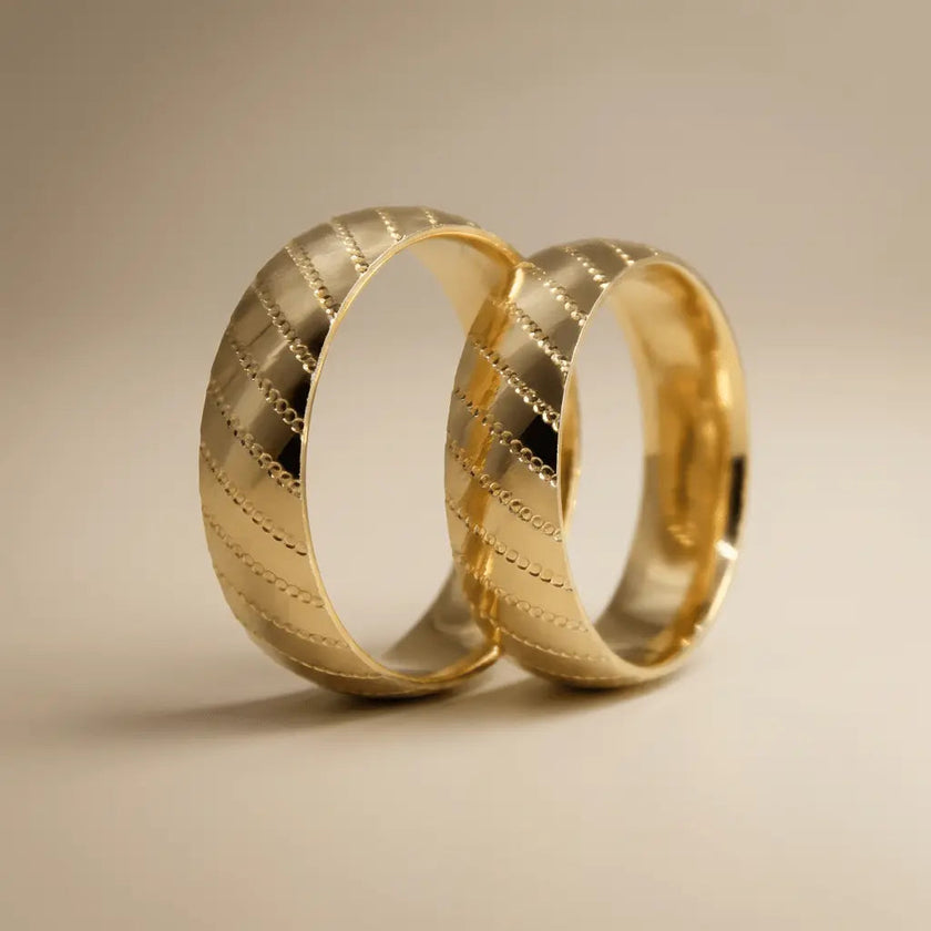 6mm Gold Wedding Band – Diagonal Line Faceted – 9ct/14ct/18ct Gold