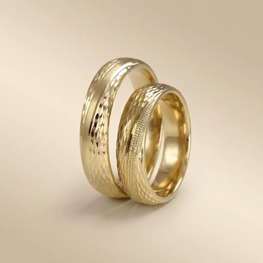 5mm Gold Wedding Band – Faceted Textured – 9ct/14ct/18ct Gold
