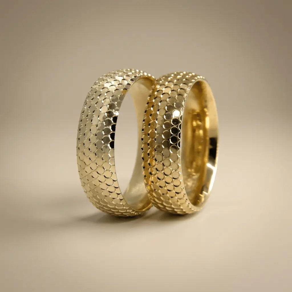 6mm Gold Wedding Band – Disc Texture – 9ct/14ct/18ct Gold