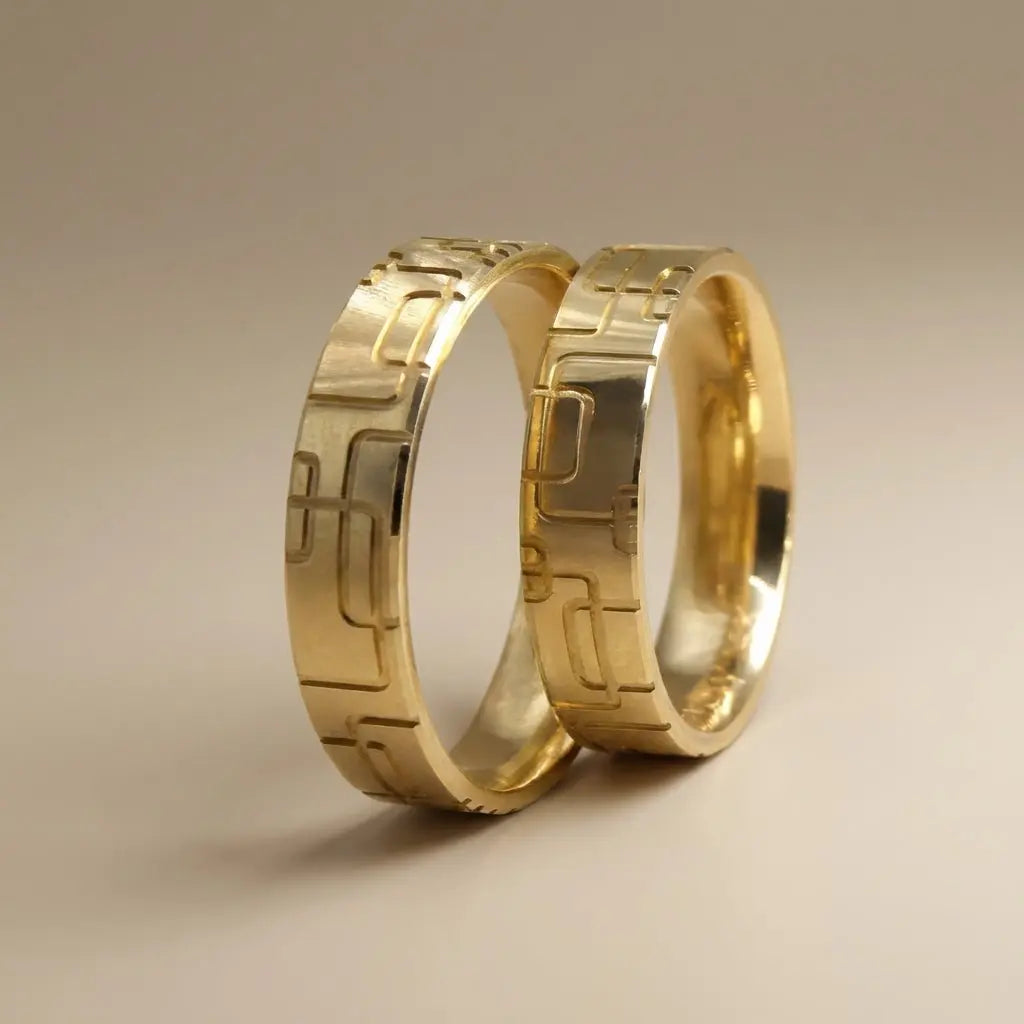 5mm Gold Wedding Band – Geometric Block Pattern – 9ct/14ct/18ct Gold