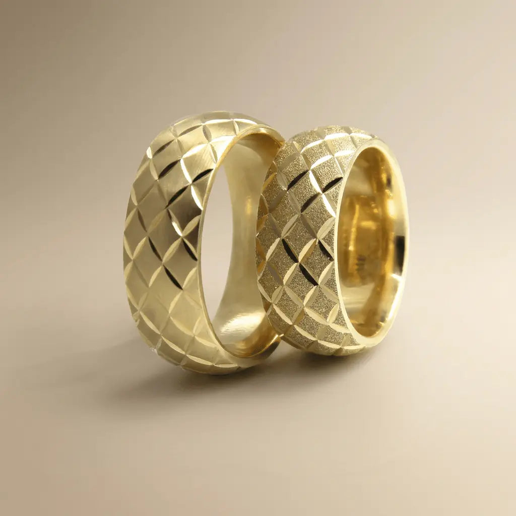 7mm Gold Wedding Band – Geometric Faceted – 9ct/14ct/18ct Gold