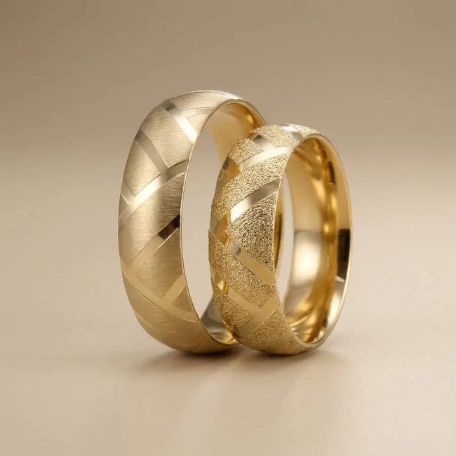 6mm Gold Wedding Band – Geometric V Cut – 9ct/14ct/18ct Gold