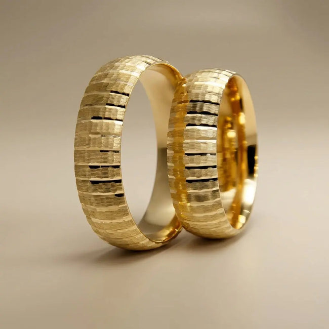 6mm Gold Wedding Band – Layered Texture Strata Line – 9ct/14ct/18ct Gold