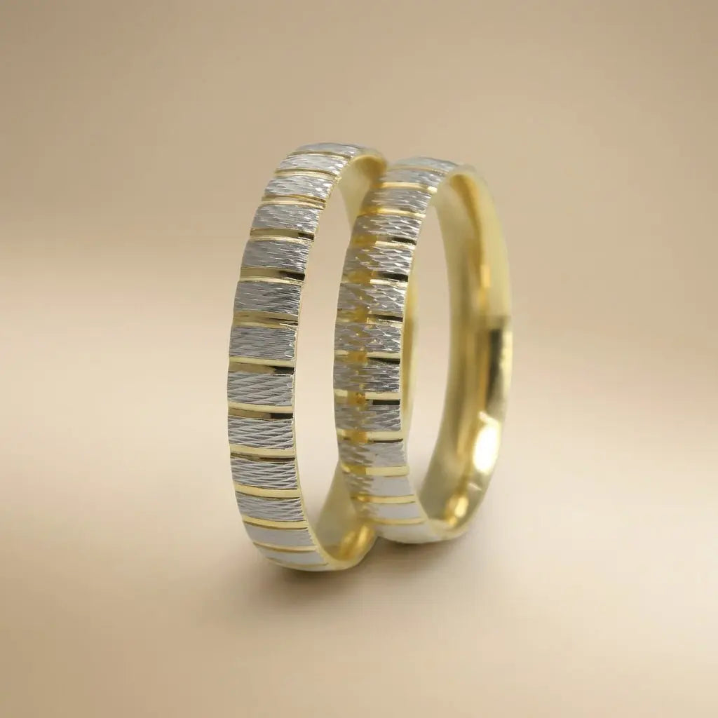 3.5mm Gold Wedding Band – Linear Contrast – 9ct/14ct/18ct Gold