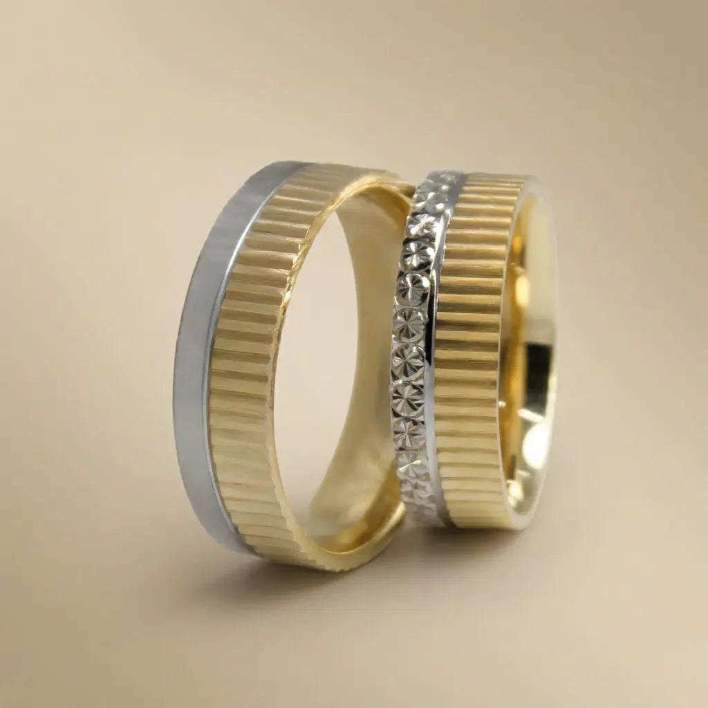 6mm Gold Wedding Band – Ribbed Contrast Textured Detail – 9ct/14ct/18ct Gold