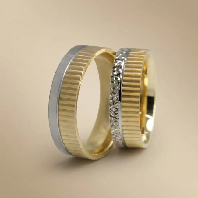 6mm Gold Wedding Band – Ribbed Contrast Textured Detail – 9ct/14ct/18ct Gold