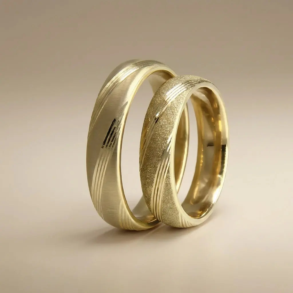 5mm Gold Wedding Band – Satin Sandblast Contrast – 9ct/14ct/18ct Gold