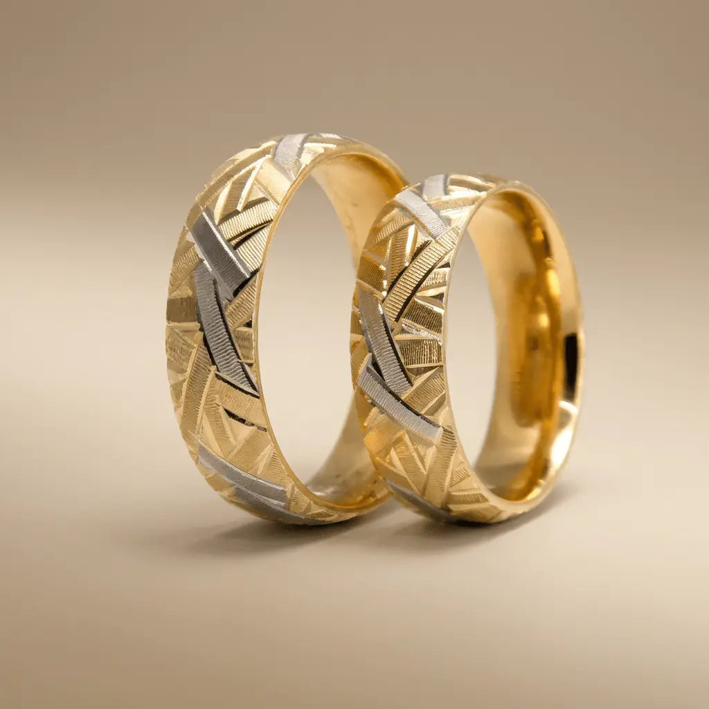6mm Gold Wedding Band – Star Cut Contrast – 9ct/14ct/18ct Gold