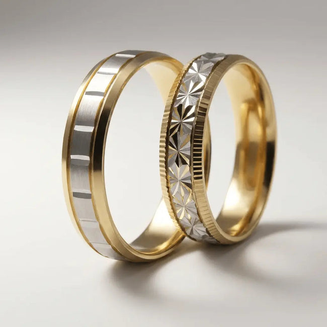 5mm Gold Wedding Band – Star Cut Two Tone – 9ct/14ct/18ct Gold