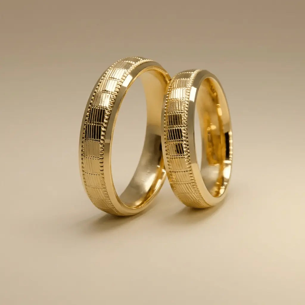 5mm Gold Wedding Band – Structured Lines Grid Line – 9ct/14ct/18ct Gold