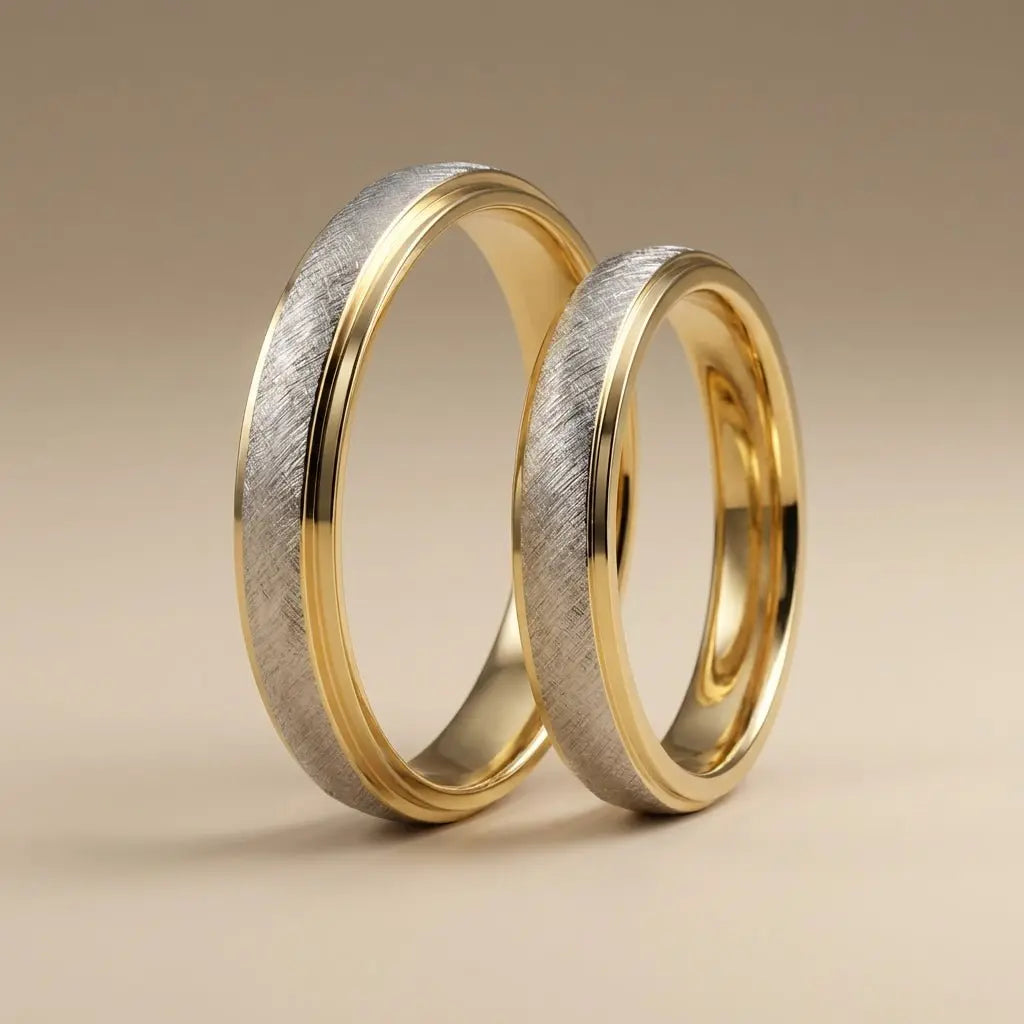 4mm Gold Wedding Band – Two Tone Cross Brushed – 9ct/14ct/18ct Gold