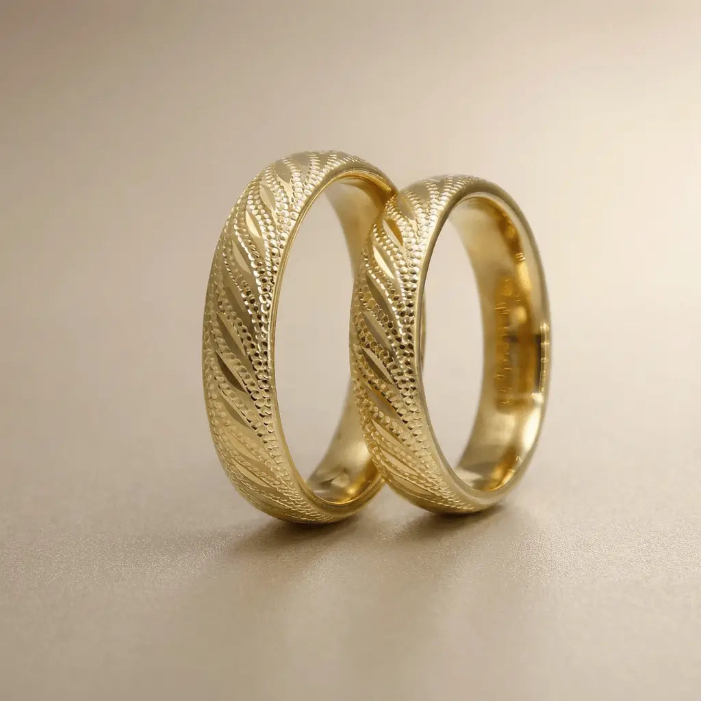 5mm Gold Wedding Band – Faceted Ocean Wave Design Width – 9ct/14ct/18ct Gold