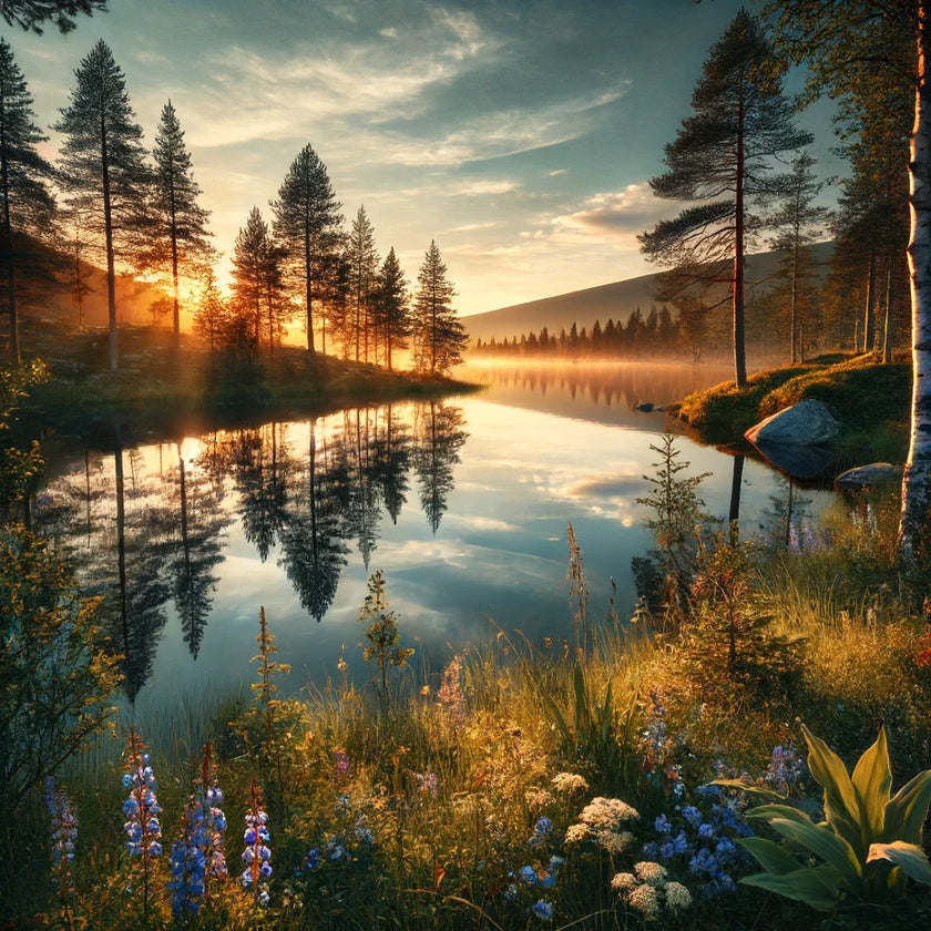 Midnight Sun Lake Canvas