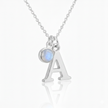 June Birthstone Necklace with Initial Charm – Moonstone Gift for Her