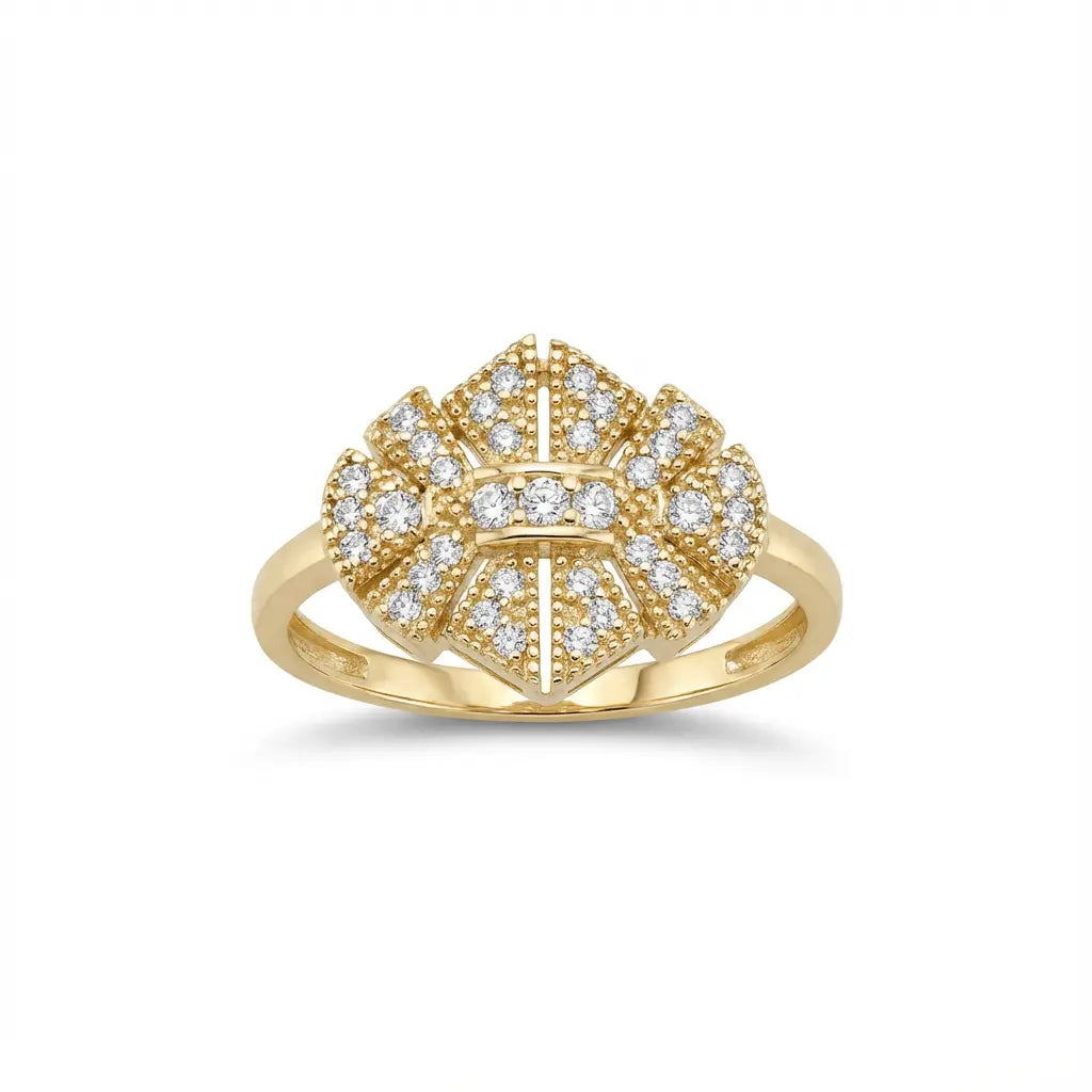 Radiant Brilliance: Majestic 14K Gold Mosaic Ring, Elegant & Bold Statement Piece