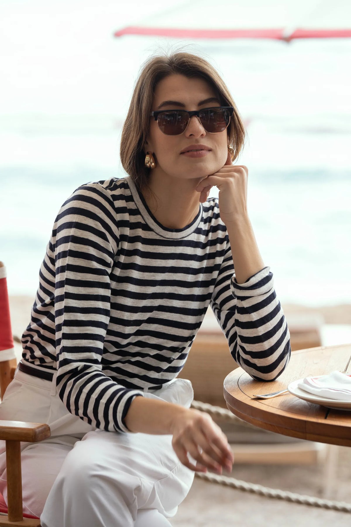 Long Sleeve Striped Linen T-shirt