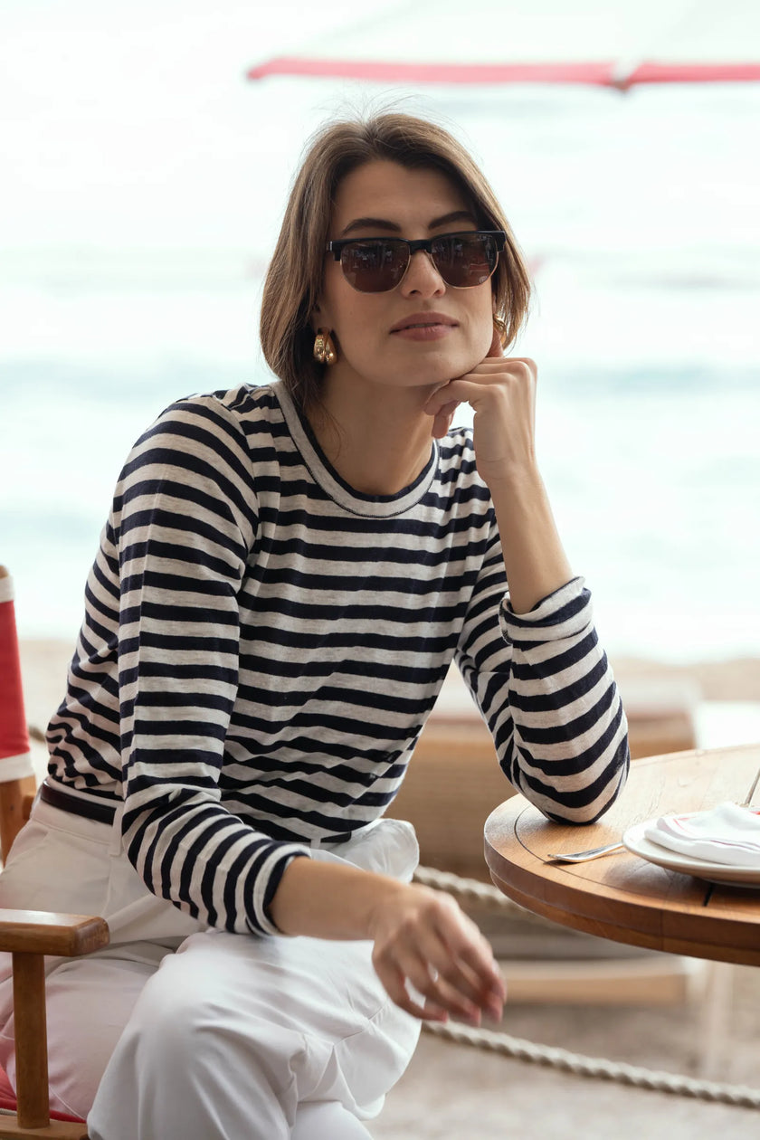 Long Sleeve Striped Linen T-shirt