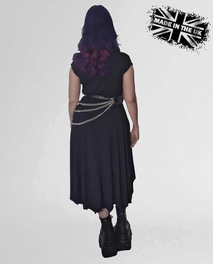 Necessary Evil Evaki Gothic Hi-Low Dress - Bat Wing Hem with Pockets UK Made