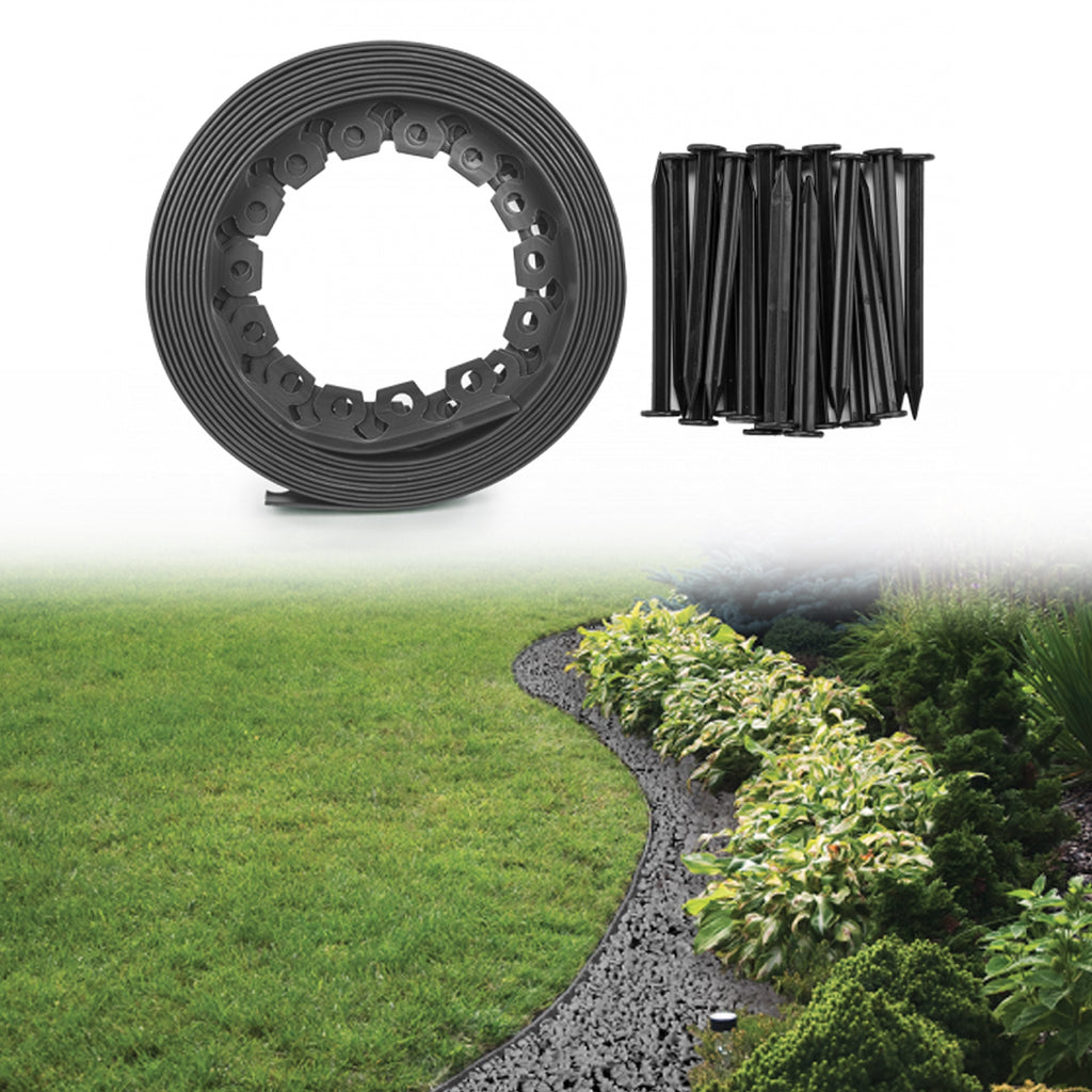 Lawn Border Set, Easy Border 40mm Gray 10m with Pegs