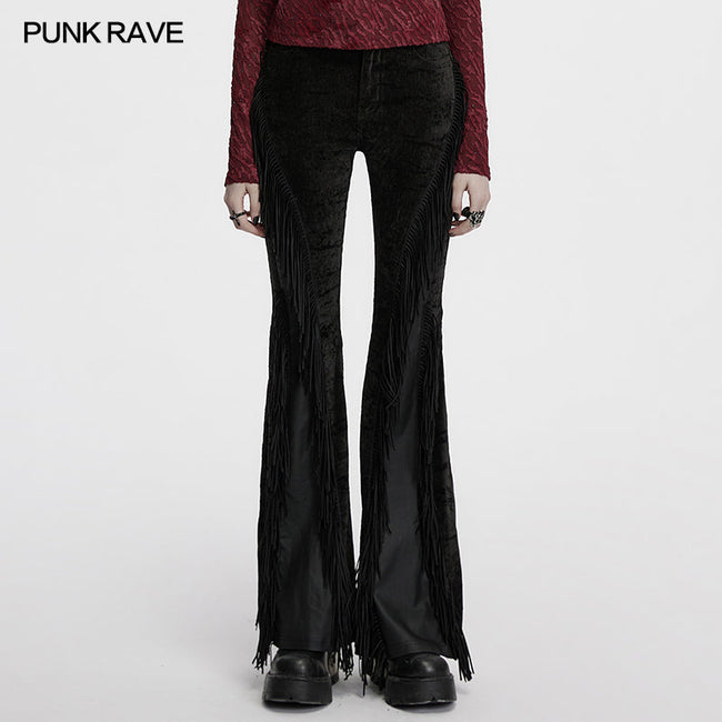 Punk Rave Morrigan Wasteland Tassel Flare Goth Trousers in Black