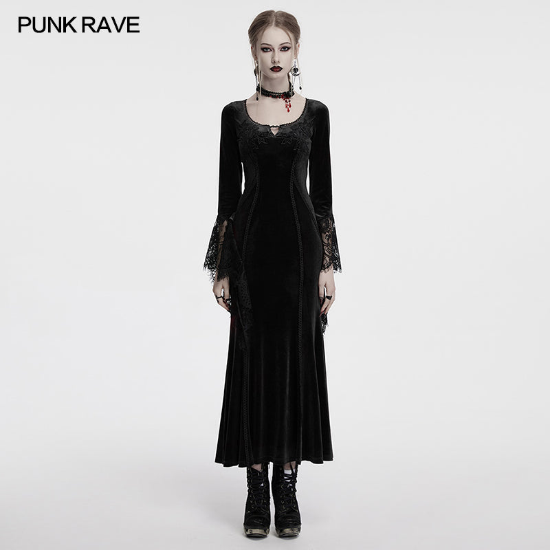 Punk Rave Isolde Velvet Lace Sleeve Dress in Black