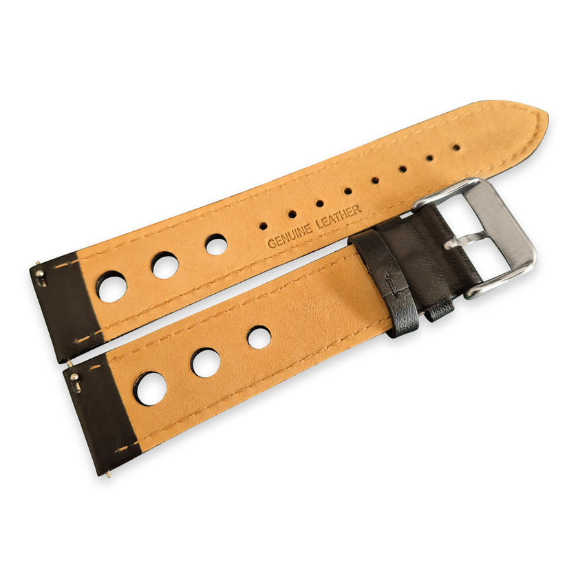 Black And Orange Leather Rally Hole Watch Strap