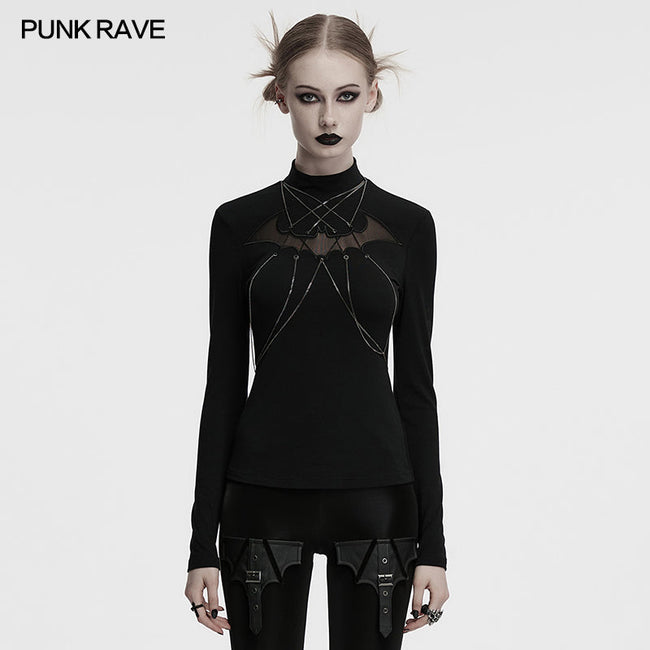 Punk Rave Morrigan Bat Chain Goth Top in Black