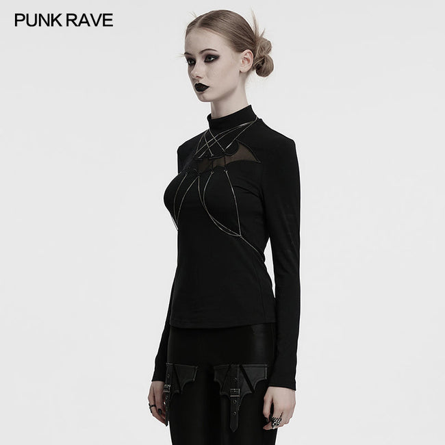 Punk Rave Morrigan Bat Chain Goth Top in Black