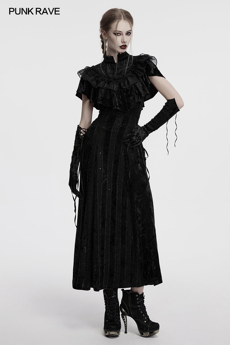 Punk Rave Elysia Velvet Ruffle Goth Shawl in Black