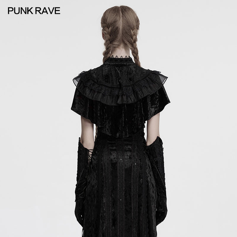 Punk Rave Elysia Velvet Ruffle Goth Shawl in Black