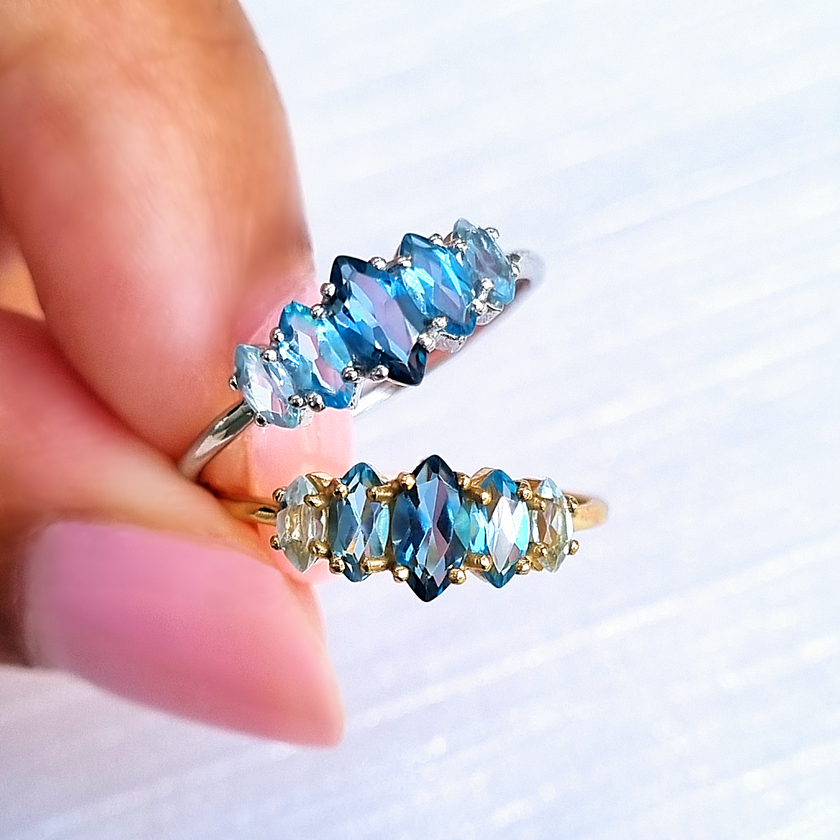 Ring mit Ombré-Blautopas in Sterlingsilber