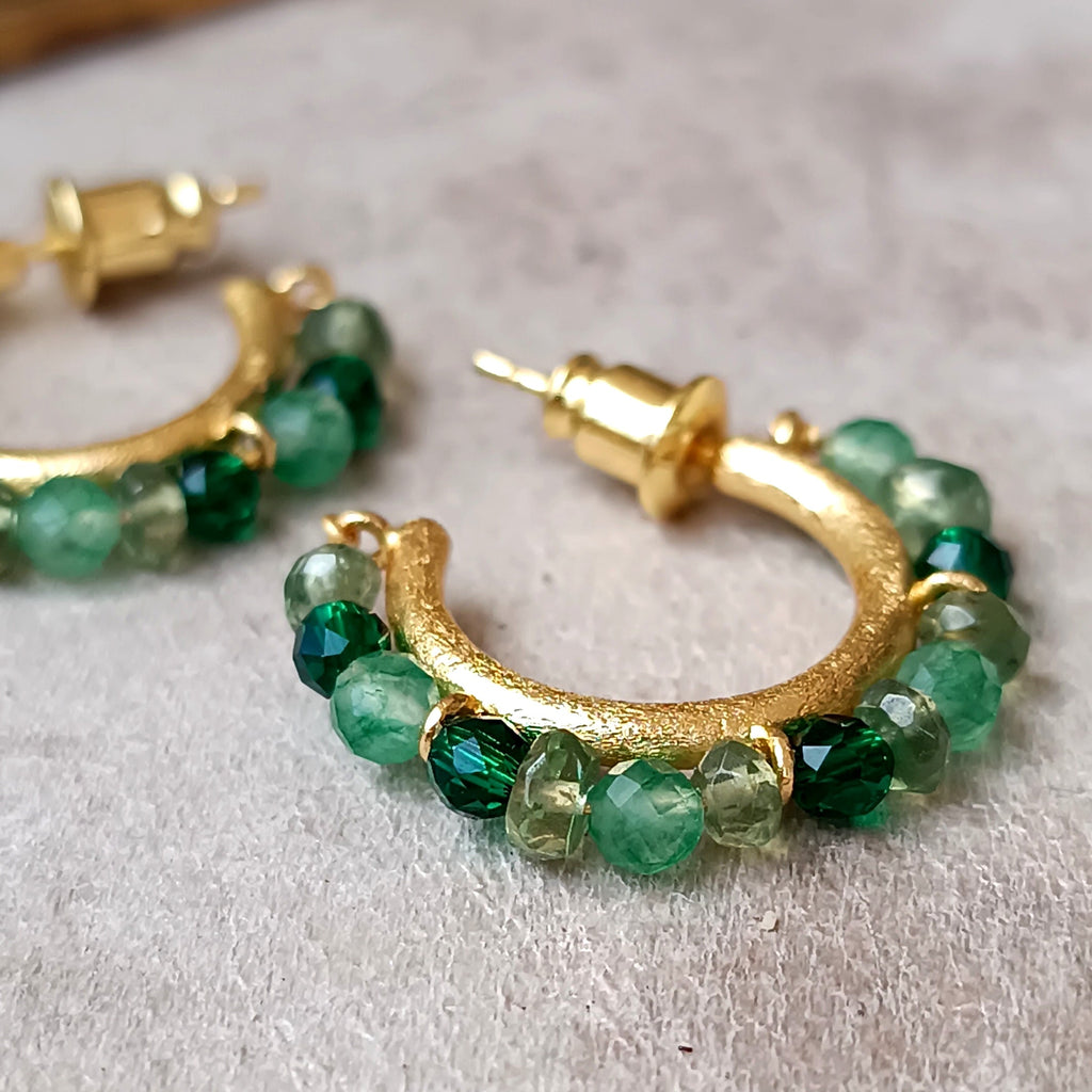Ophelia Small Gemstone Hoops Green Aventurine, Green Apatite & Green Tourmaline