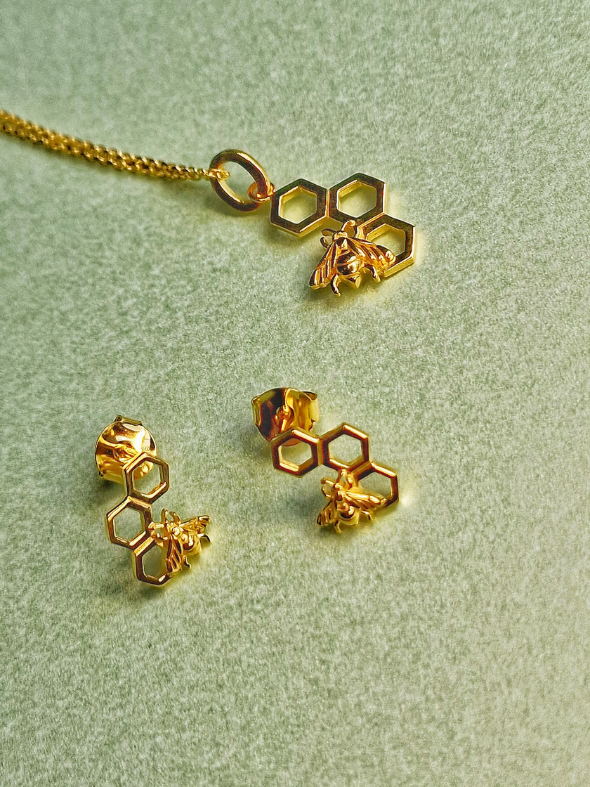 Bienenwaben-Halskette aus Gold