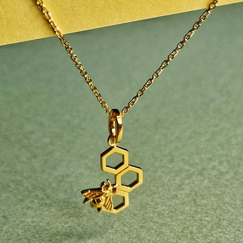 Bienenwaben-Halskette aus Gold