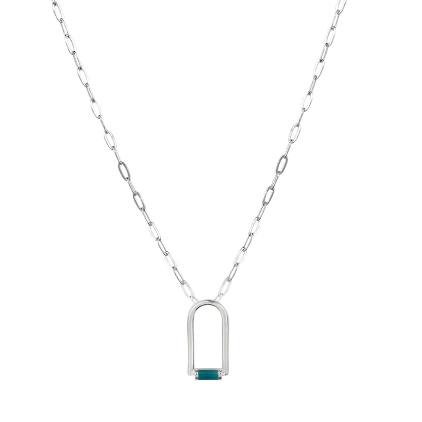 Zeitgenössische blaue Emaille-Halskette aus Sterlingsilber