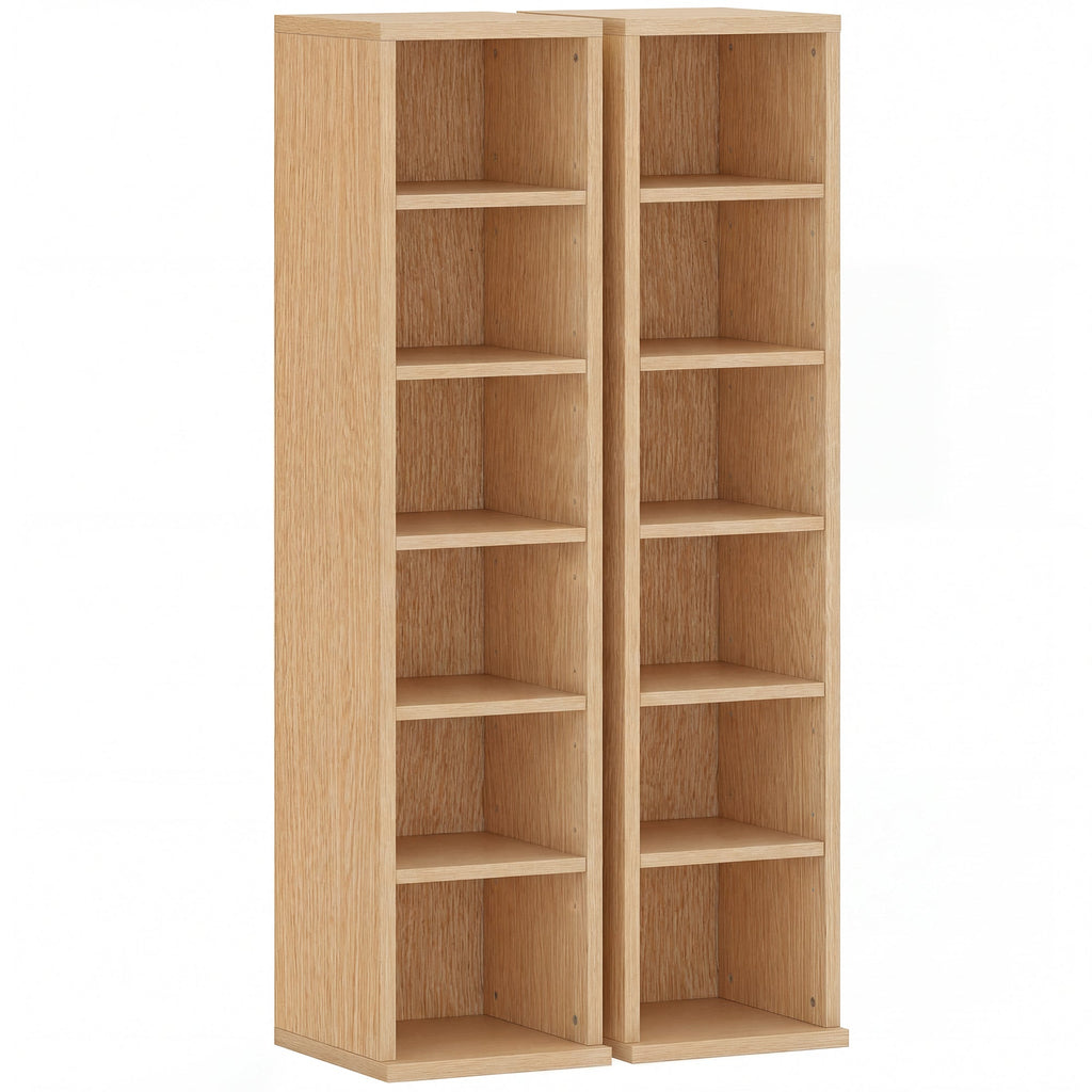 HOMCOM Set of 2 CD Media Display Shelf Unit Tower Rack with Adjustable Shelves, Natural