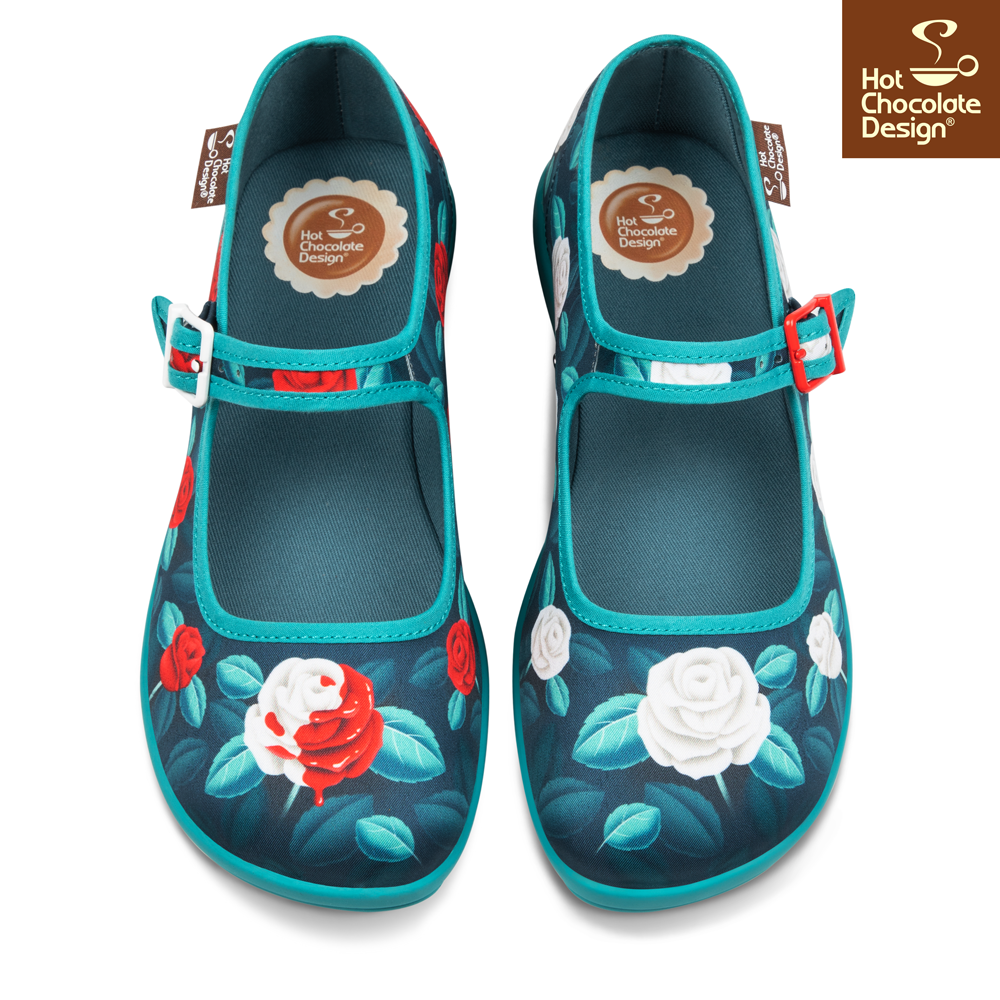 Chocolaticas® Paint the Roses Red - Gothic Floral Mary Jane Flats - Size UK 8.5 Left Only!